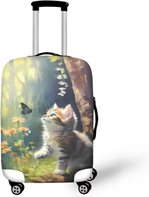 Mumeson 3D Cat Luggage Cover Washable Elastic Cloth Dustproof Suitcase Covering Airplane Travel Luggage Cover Vacation Dailyuse Suitcase Protection Cover
