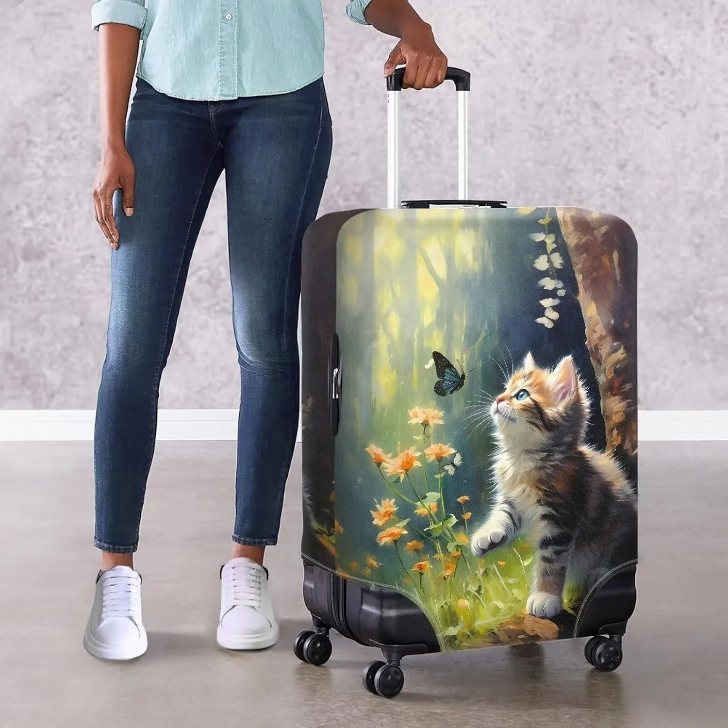 Mumeson 3D Cat Luggage Cover Washable Elastic Cloth Dustproof Suitcase Covering Airplane Travel Luggage Cover Vacation Dailyuse Suitcase Protection Cover