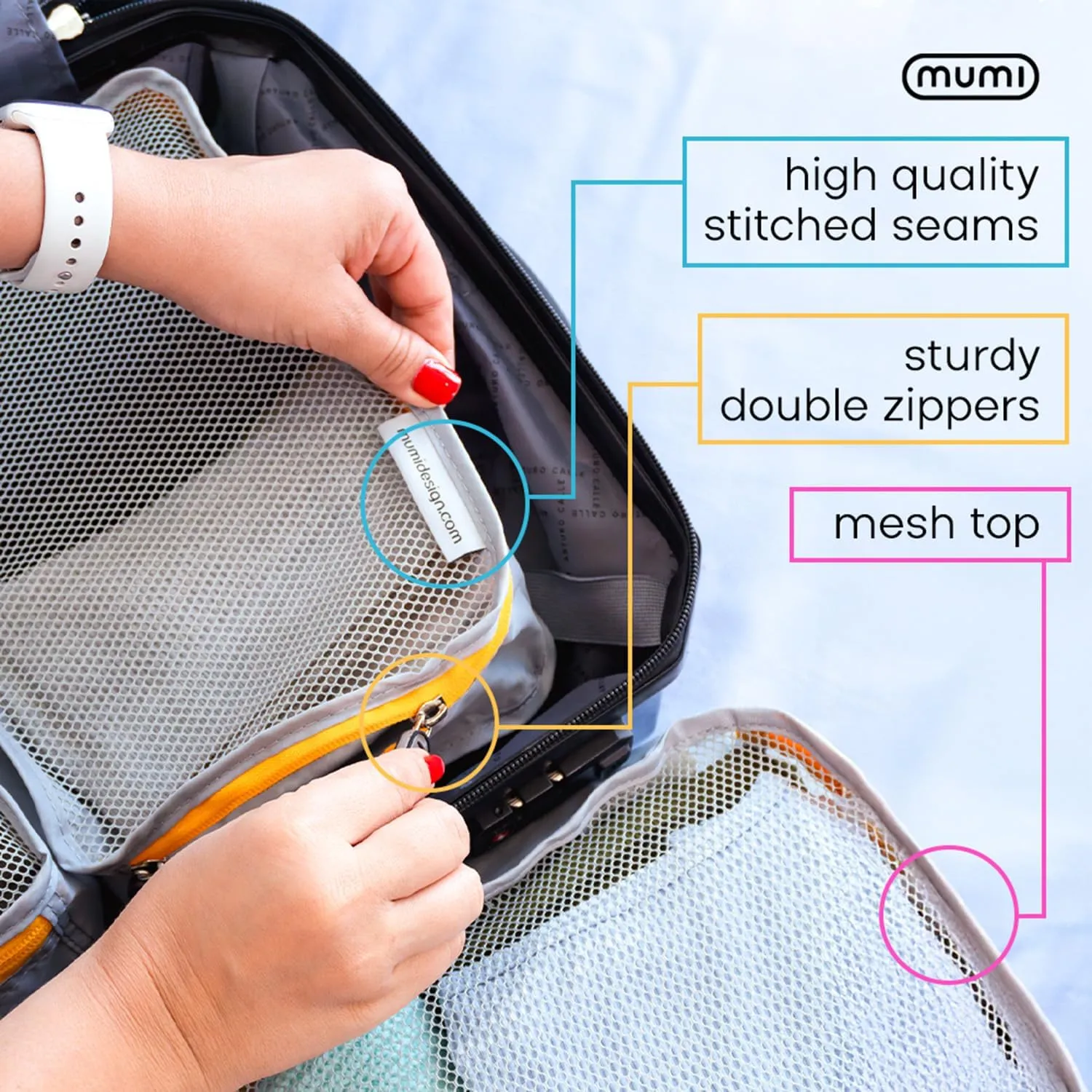 MUMI Packing Cubes – 5-Piece Compression Packing Cubes for Travel, Luggage Organizers for Suitcases, Carry-On Bags, Backpacks, and Duffel Bags – Space-Saving Travel Essentials - Blue