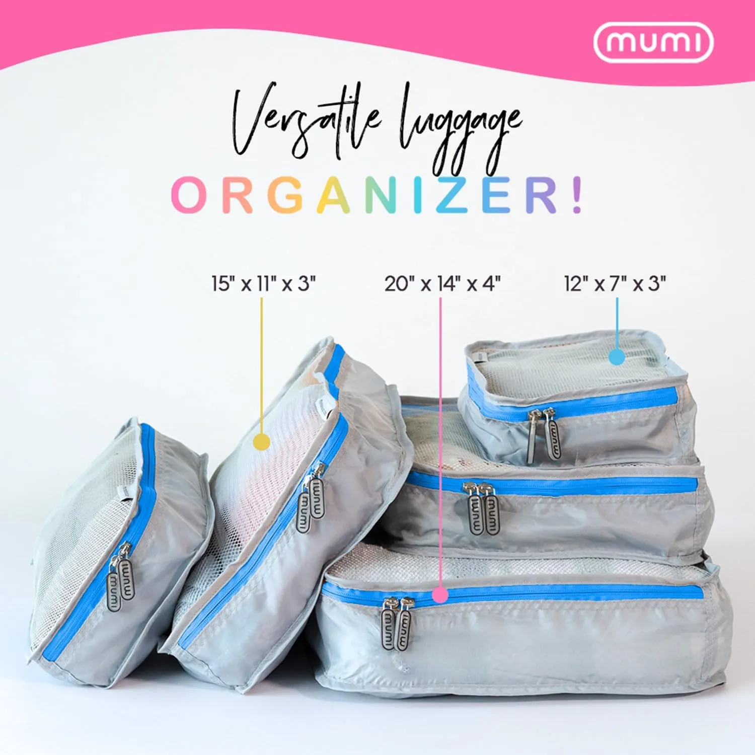 MUMI Packing Cubes – 5-Piece Compression Packing Cubes for Travel, Luggage Organizers for Suitcases, Carry-On Bags, Backpacks, and Duffel Bags – Space-Saving Travel Essentials - Blue