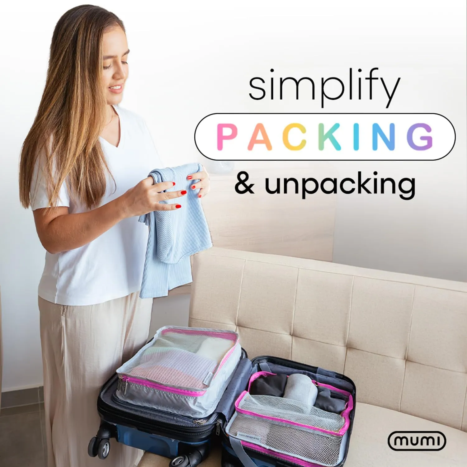 MUMI Packing Cubes – 5-Piece Compression Packing Cubes for Travel, Luggage Organizers for Suitcases, Carry-On Bags, Backpacks, and Duffel Bags – Space-Saving Travel Essentials - Blue