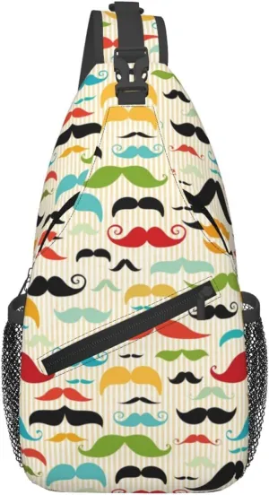 Mustache Print Sling Bag for Men Women Lightweight Shoulder Chest Bags Multipurpose Sling Backpack Adjustable Casual Crossbody Backpack for Outdoor Travel Cycling Gym Hiking Daypack