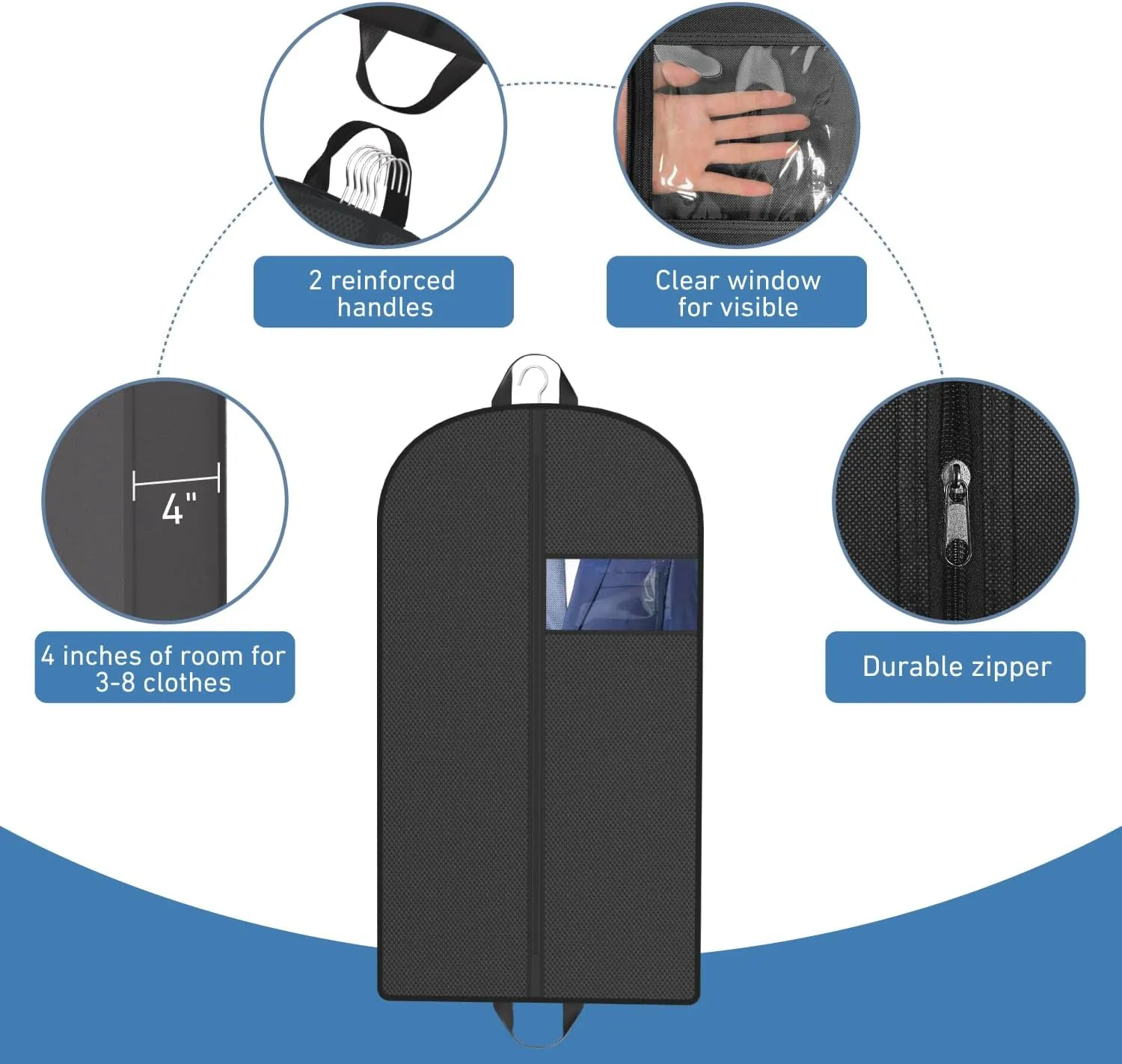 Myee 43" Garment Bags for Closet Storage Hanging Clothes Suit Covers with Clear Window, Moth Proof Wardrobe Bag for Coat Dresses Shirt, Moving Packing, 4 Packs