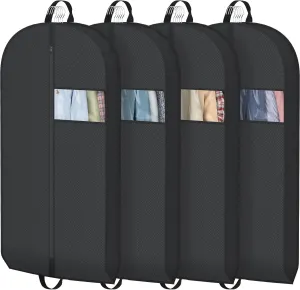 Myee 43" Garment Bags for Closet Storage Hanging Clothes Suit Covers with Clear Window, Moth Proof Wardrobe Bag for Coat Dresses Shirt, Moving Packing, 4 Packs