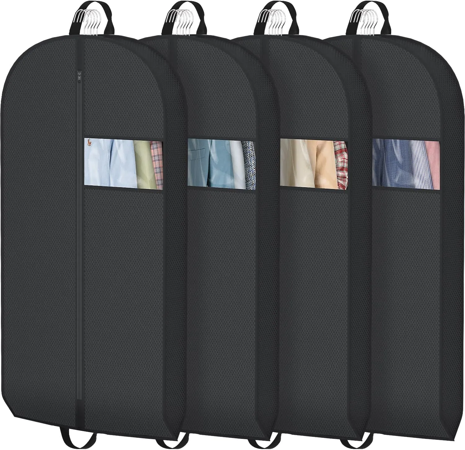 Myee 43" Garment Bags for Closet Storage Hanging Clothes Suit Covers with Clear Window, Moth Proof Wardrobe Bag for Coat Dresses Shirt, Moving Packing, 4 Packs