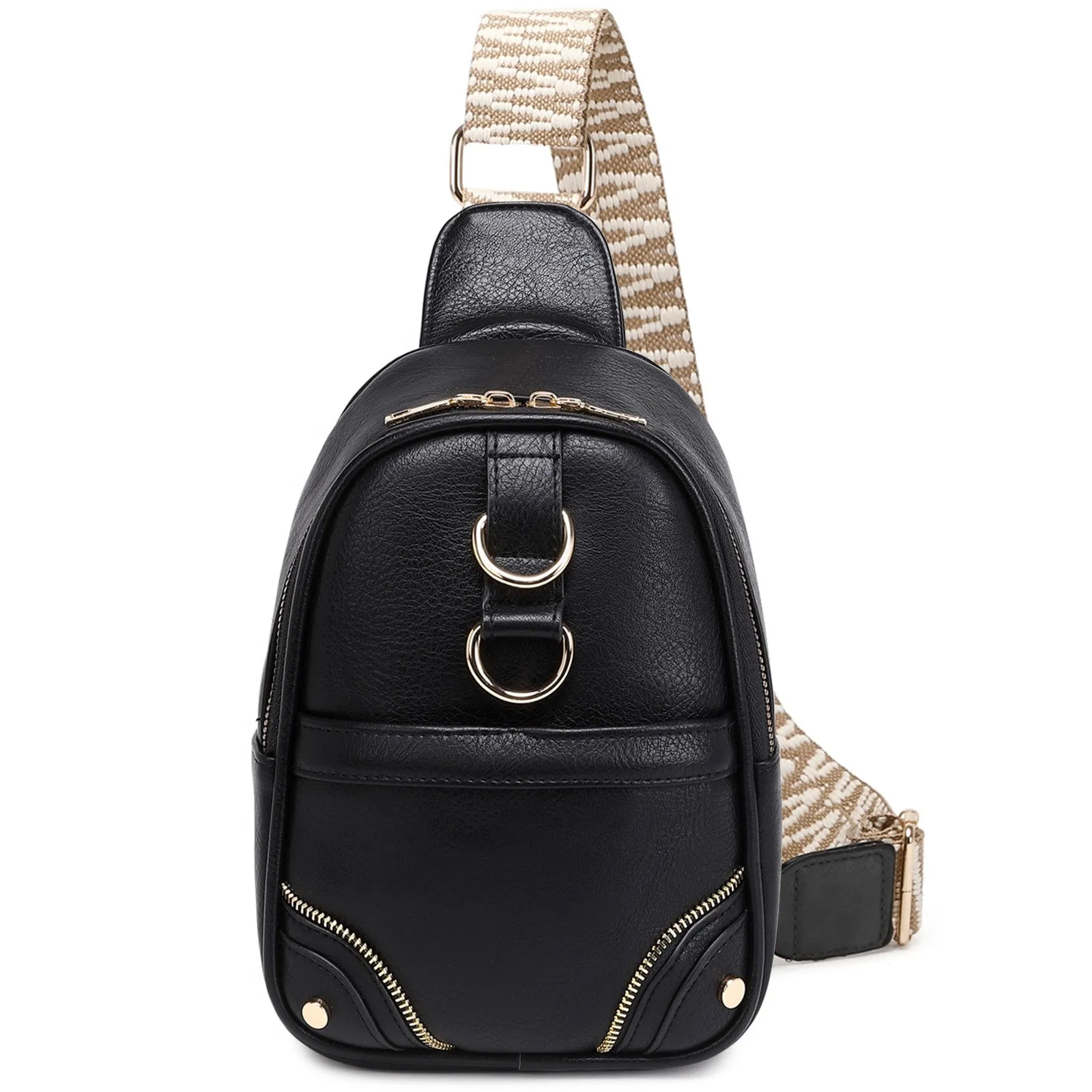 Myhozee Sling Bag for Women Small Crossbody Bags PU Leather Chest Bag With Guitar Strap
