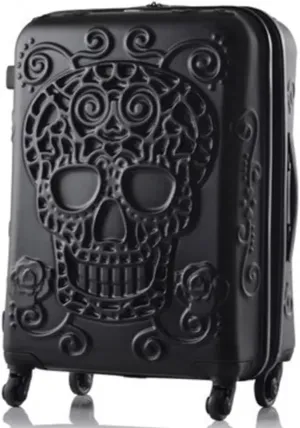 N/A 20" 24" 28" Inch Skull Travel Suitcase Spinner Rolling Luggage Trolley Bag for Traveling,Black,24"
