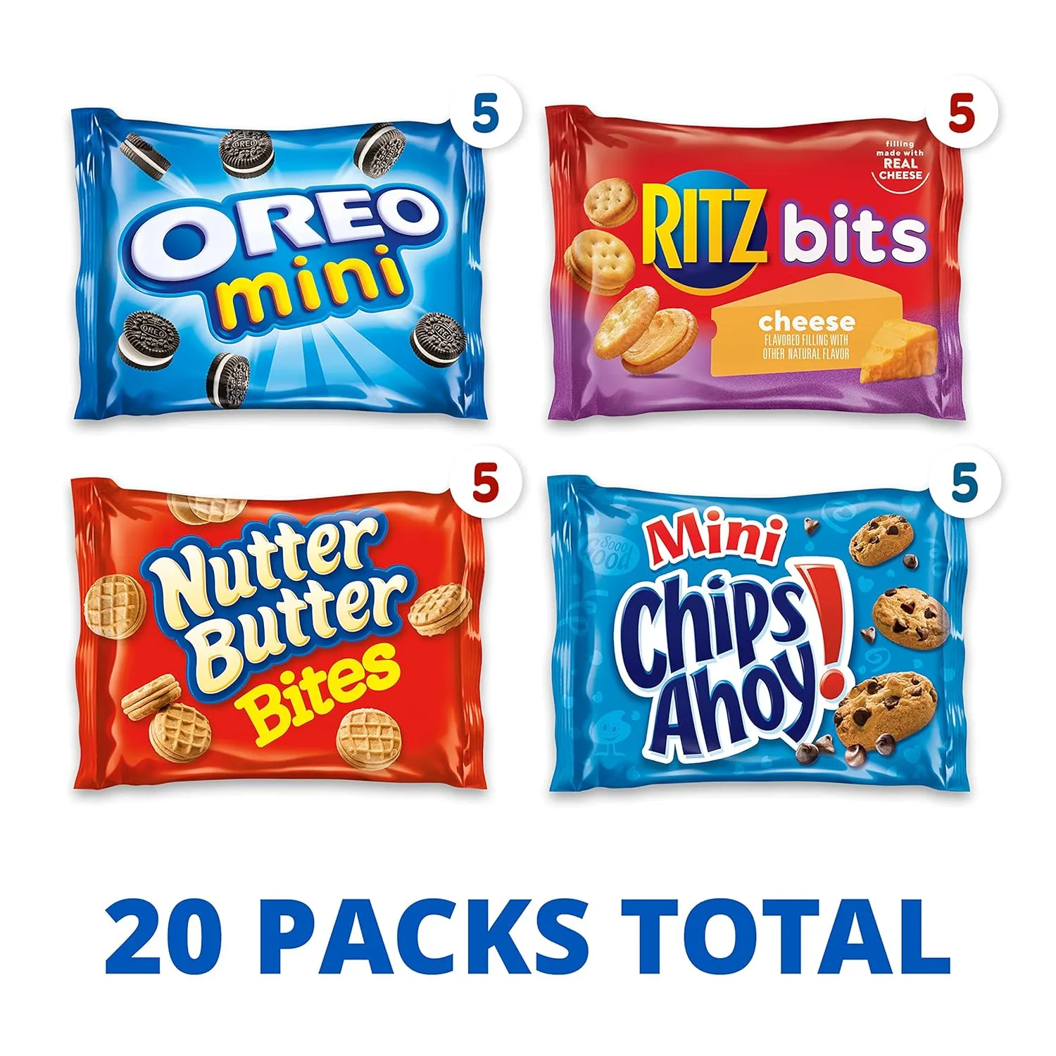 Nabisco Classic Mix Variety Pack, OREO Mini, CHIPS AHOY! Mini, Nutter Butter Bites, RITZ Bits Cheese, 20 Snack Packs (Pack of 2)