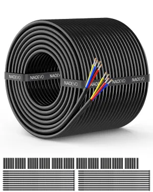 NAOEVO 18 Gauge Wire 4 Conductor Wire, 18 AWG 4 Core Stranded PVC Cable, Tinned Copper/Low Voltage 12V/Flexible Extension Cord for Automotive Trailer Wiring, Lamp Cord, Marine, RGB Cable (100FT)