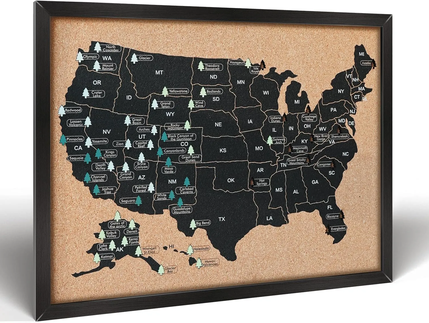 National Park Map, Premium Grade National Park Wall Decor, Equipped with a National Park Tracker Function and Designed with a National Park Checklist, Are a Must-Have for National Park Art Enthusiasts. (Wooden)
