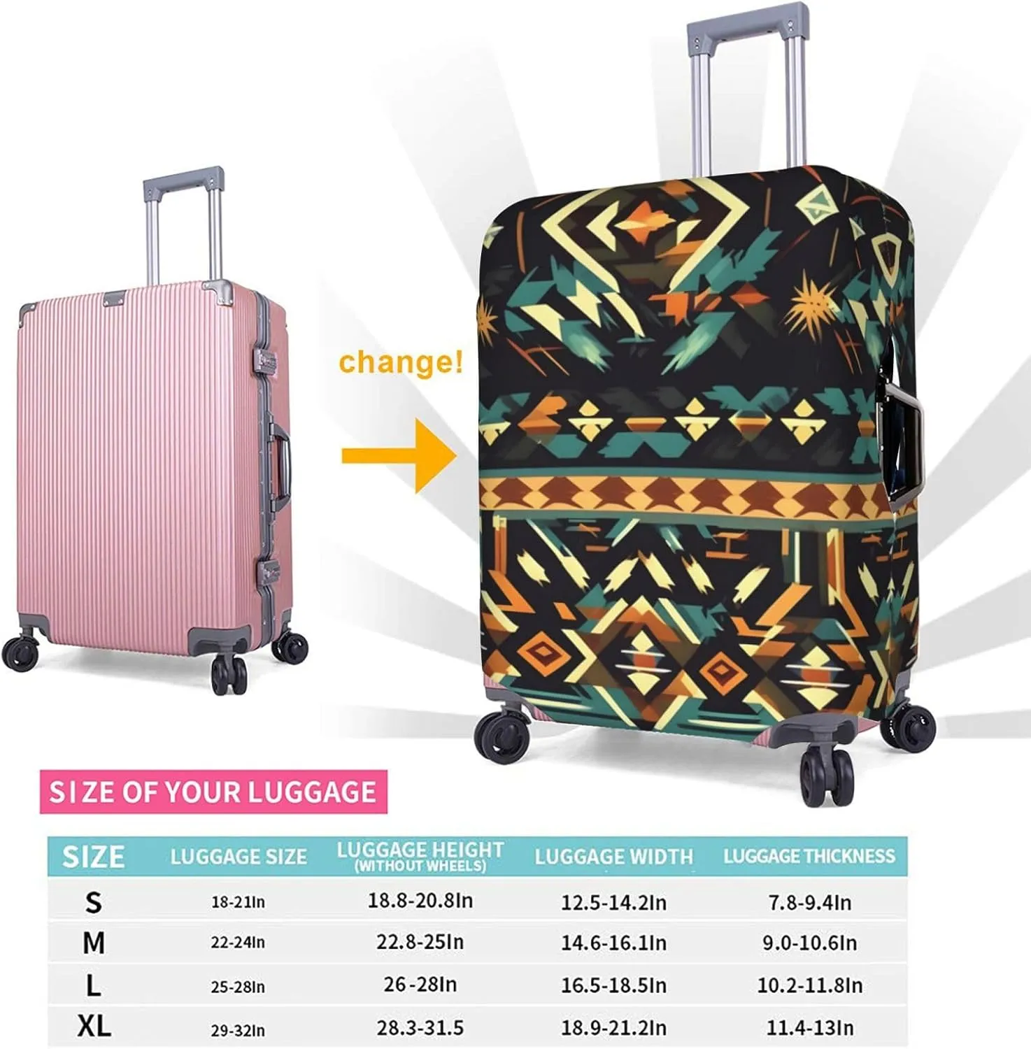Native American Patterns Travel Luggage Cover Suitcase Protector Fits 18-22 Inch Luggage,Anti Scratch Dirt Covers