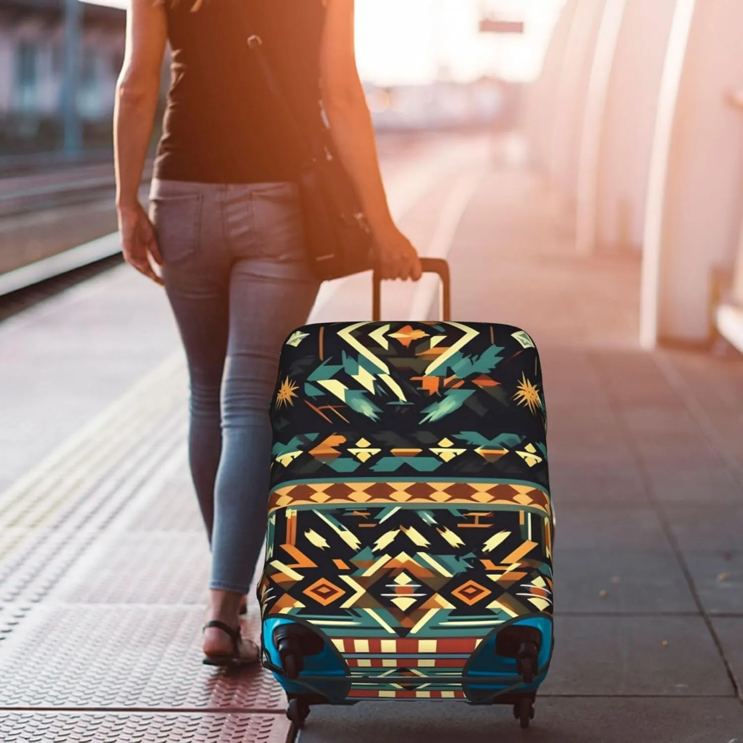 Native American Patterns Travel Luggage Cover Suitcase Protector Fits 18-22 Inch Luggage,Anti Scratch Dirt Covers