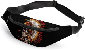 Native U.S. Chief Skull Cute Fanny Pack Crossbody Lightweight Waist Bag for Men Women Outdoors Sports Hiking
