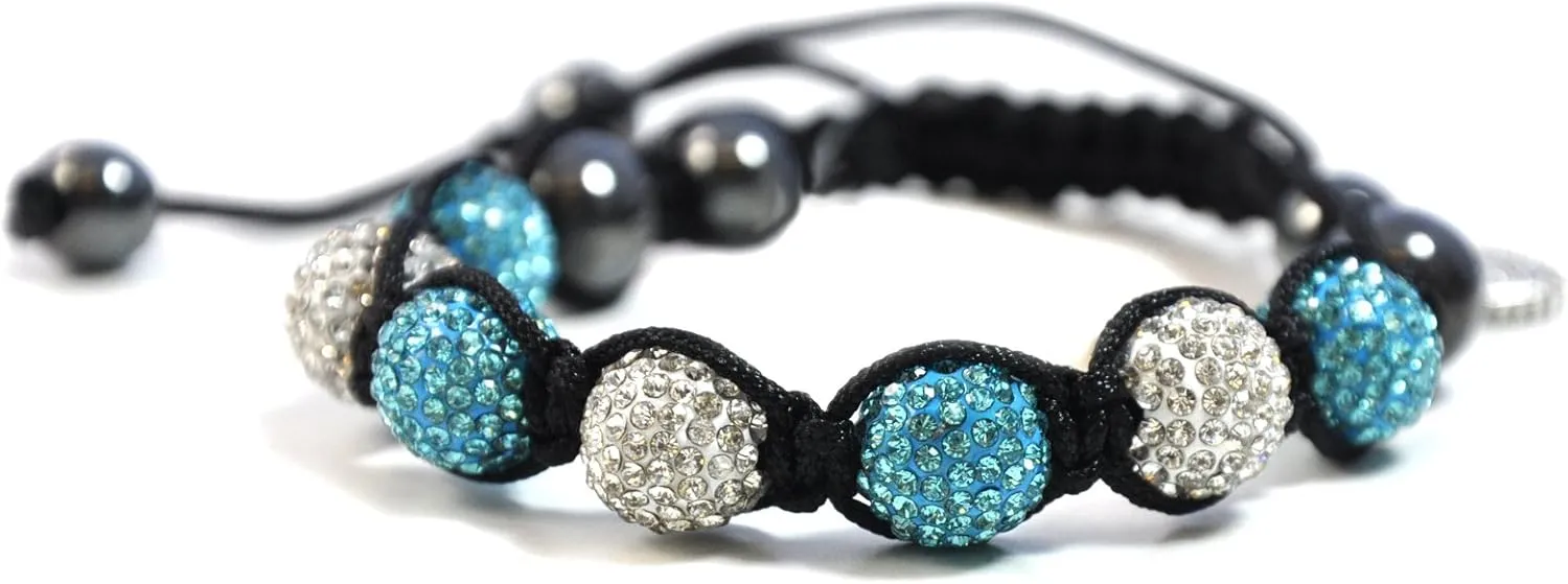 Navika Clear and Turquoise Crystal Encrusted Golf Ball Shamballa Style Bracelet