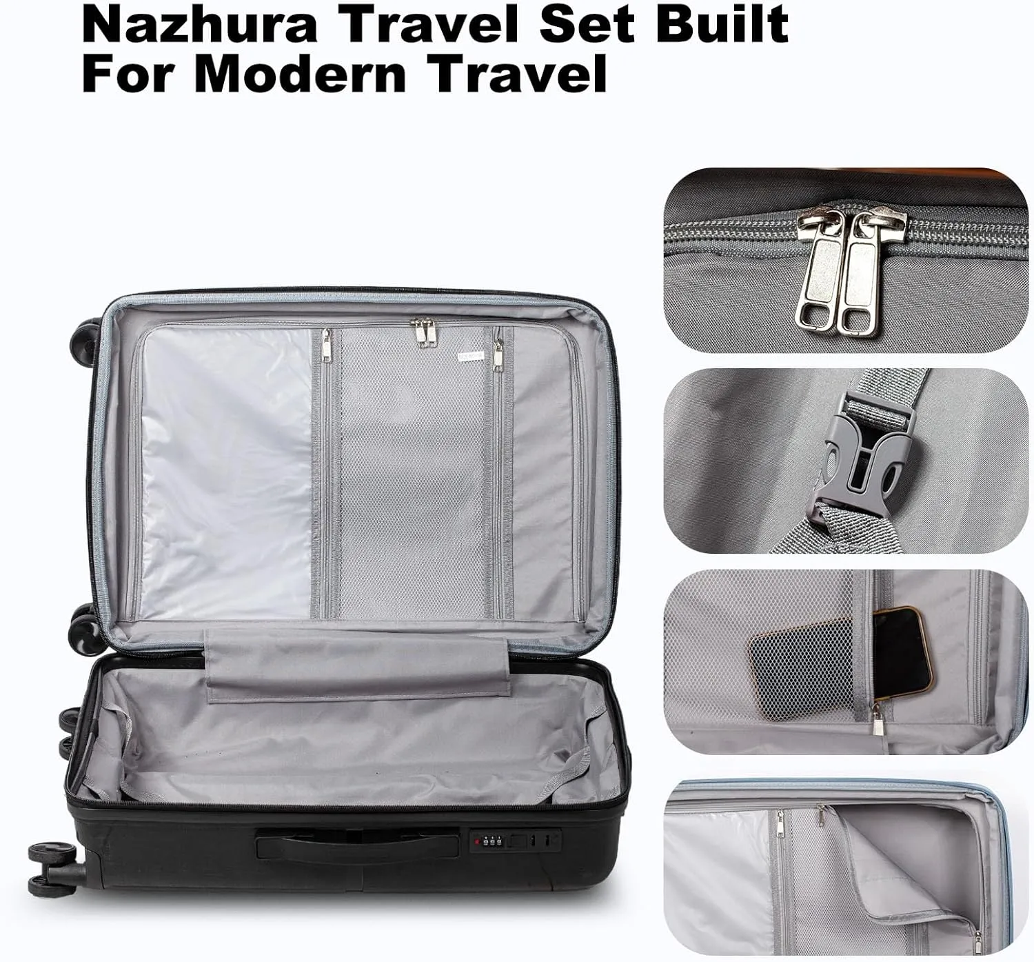 Nazhura Luggage Set, 3-Piece Hardside Suitcase Set, 20-inch, 24-inch, 28-inch Luggage, Carry on Luggage Set, Travel Luggage Set, Large Suitcase with Wheels