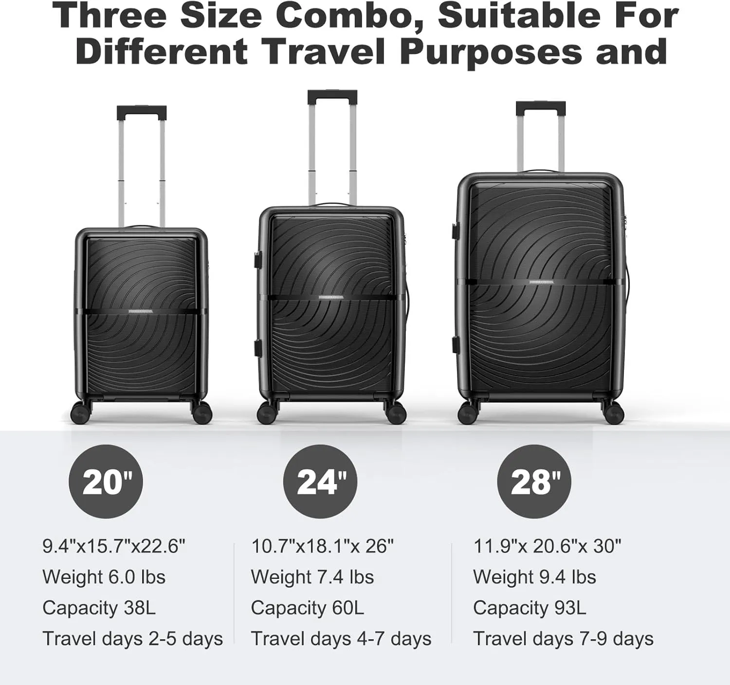 Nazhura Luggage Set, 3-Piece Hardside Suitcase Set, 20-inch, 24-inch, 28-inch Luggage, Carry on Luggage Set, Travel Luggage Set, Large Suitcase with Wheels