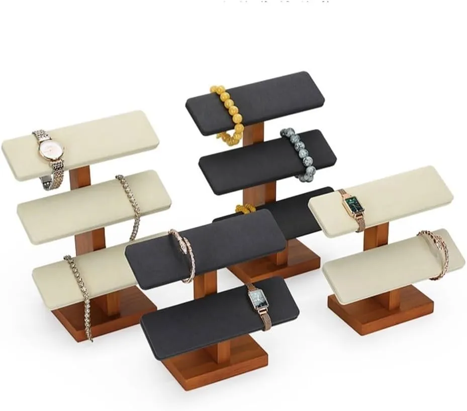 Necklace Display Stand Trapezoidal Ladder Display Rack Bracelet Watch Jewelry Storage Placement Shelf Jewelry Props Jewelry Display Set(Black,Large)