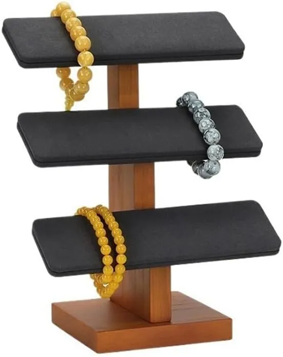 Necklace Display Stand Trapezoidal Ladder Display Rack Bracelet Watch Jewelry Storage Placement Shelf Jewelry Props Jewelry Display Set(Black,Large)