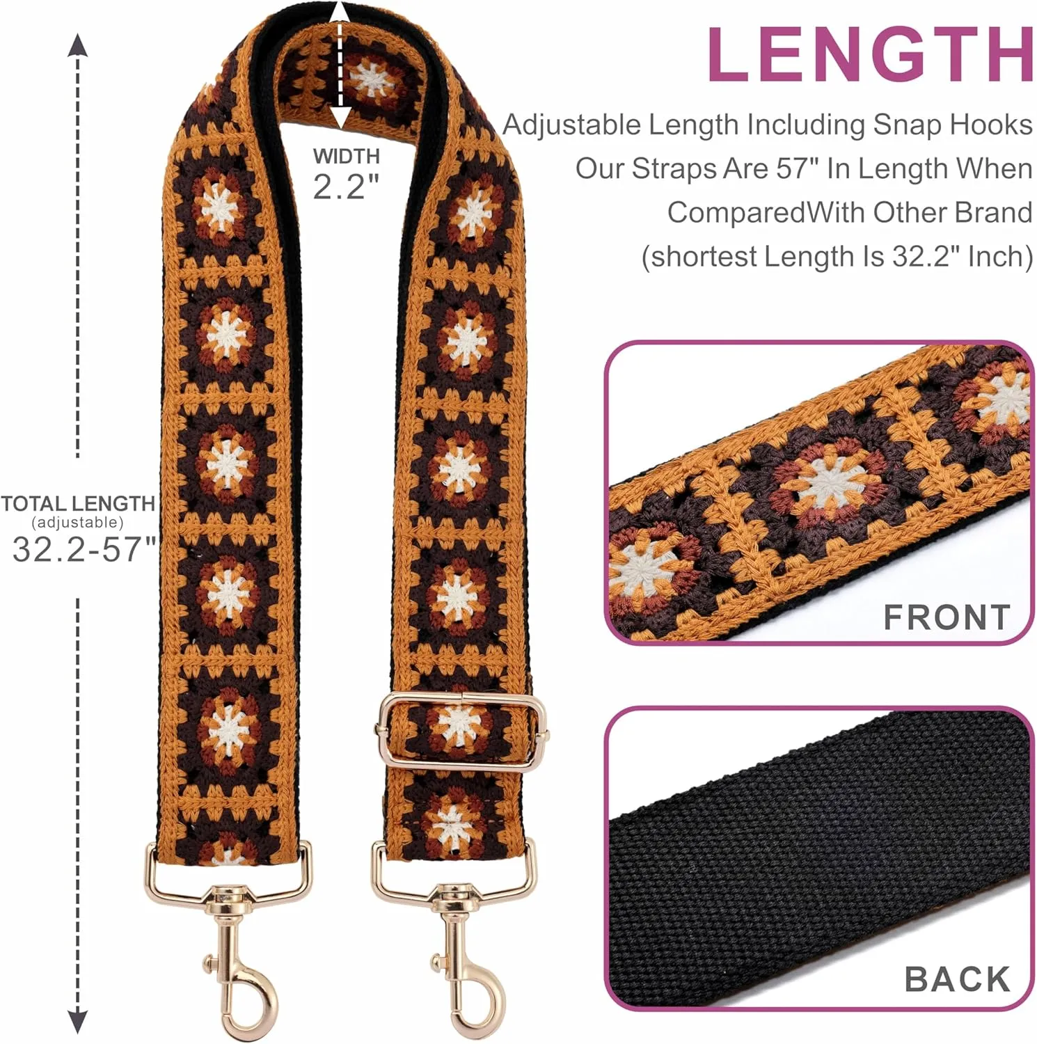 Nefelibata Purse Strap,2" Wide Purse Strap Adjustable Replacement,Multi-pattern Crossbody Handbag Strap