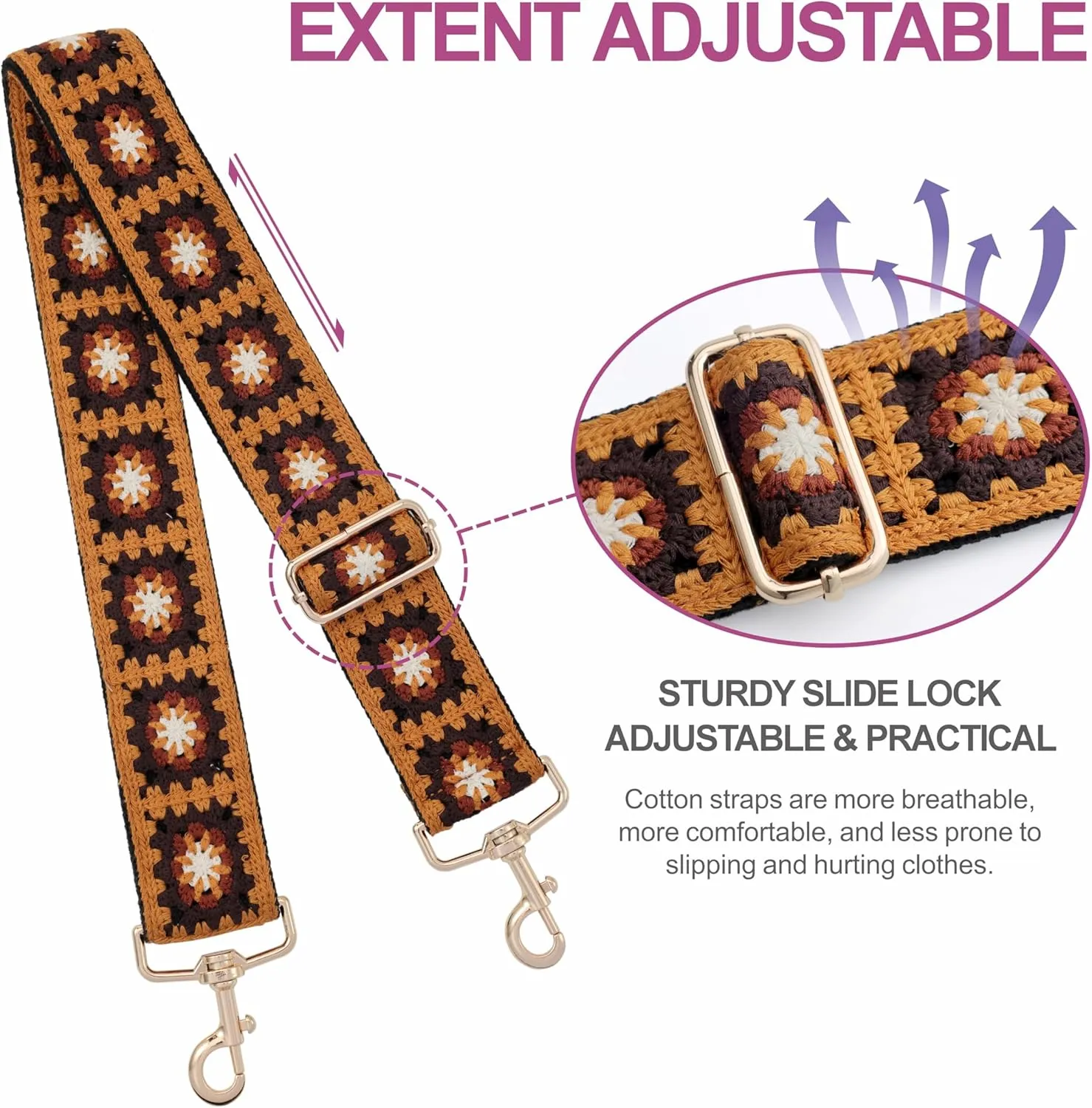 Nefelibata Purse Strap,2" Wide Purse Strap Adjustable Replacement,Multi-pattern Crossbody Handbag Strap