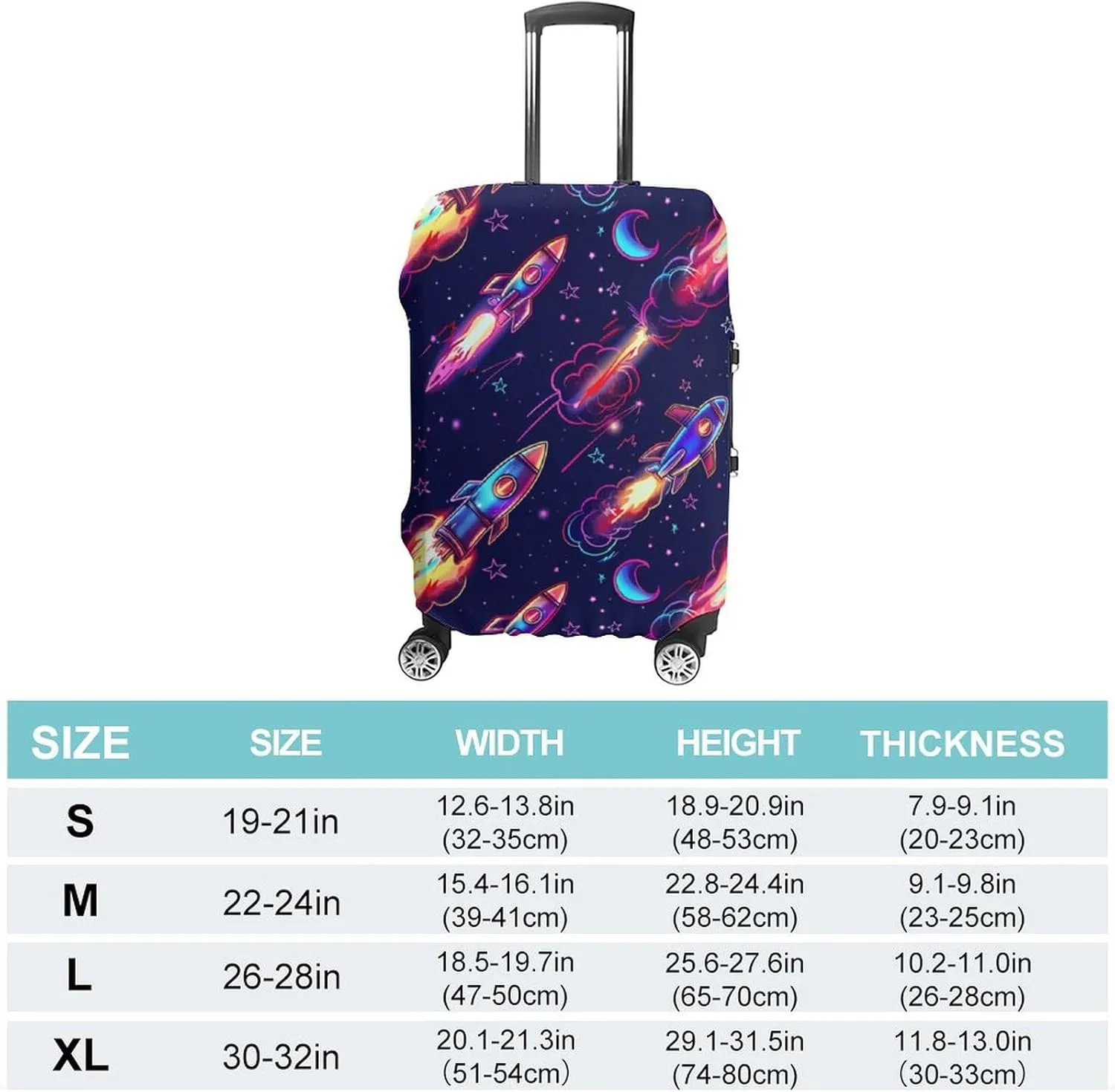 Neon Rocket Launch Travel Luggage Cover Washable Suitcase Cover Protector Baggage Covers for Women Men M