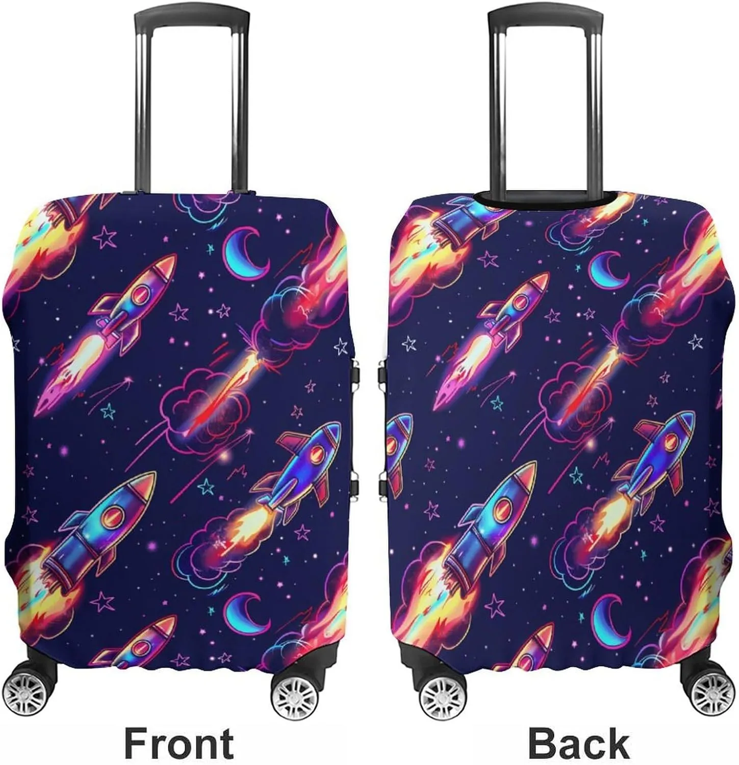 Neon Rocket Launch Travel Luggage Cover Washable Suitcase Cover Protector Baggage Covers for Women Men M