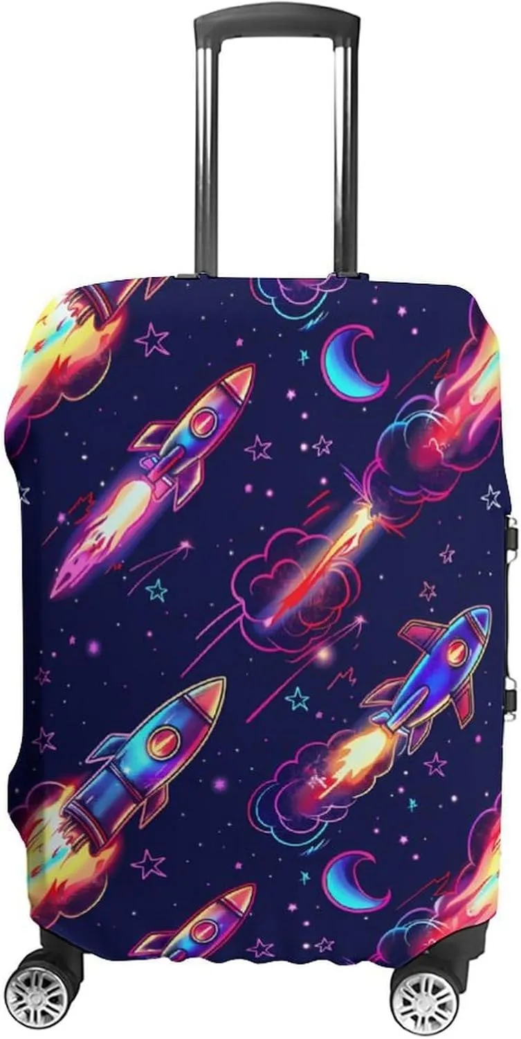 Neon Rocket Launch Travel Luggage Cover Washable Suitcase Cover Protector Baggage Covers for Women Men M