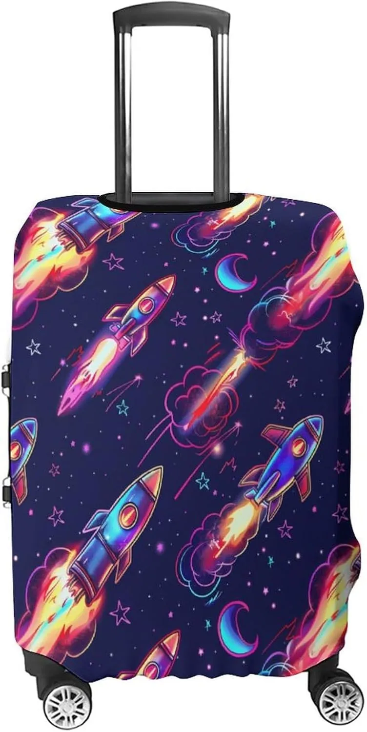 Neon Rocket Launch Travel Luggage Cover Washable Suitcase Cover Protector Baggage Covers for Women Men M