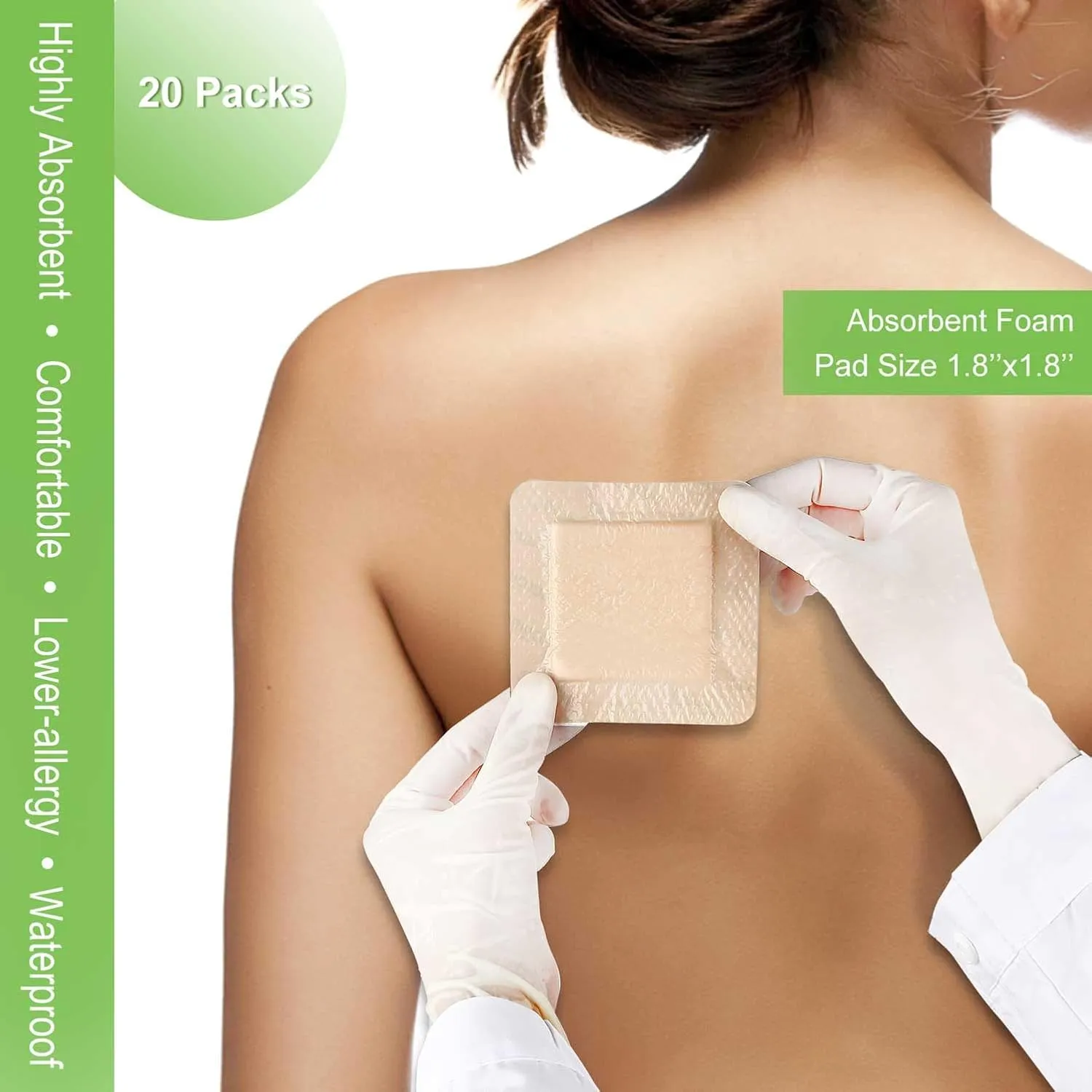 NeuHeils Silicone Foam Dressing with Gentle Border 3''x3'', 20 Packs for Bed Sore Pressure Ulcer, High Absorbency Waterproof Silicone Wound Bandage Patch