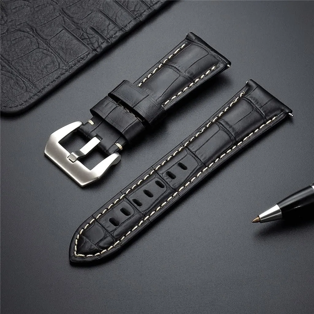 New 20， 22， 24， 26mm Genuine Leather Watch Band Strap Blue watchband Watch Accessories Bracelet with Solid Metal Buckle (Color : D, Size : 20mm)