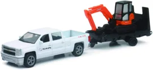 New Ray New 10" NEWRAY KUBOTA Collection - Kubota KX040 Excavator with White Ford F-250 Super Duty Pickup & Trailer (Orange, Black) Model Toys