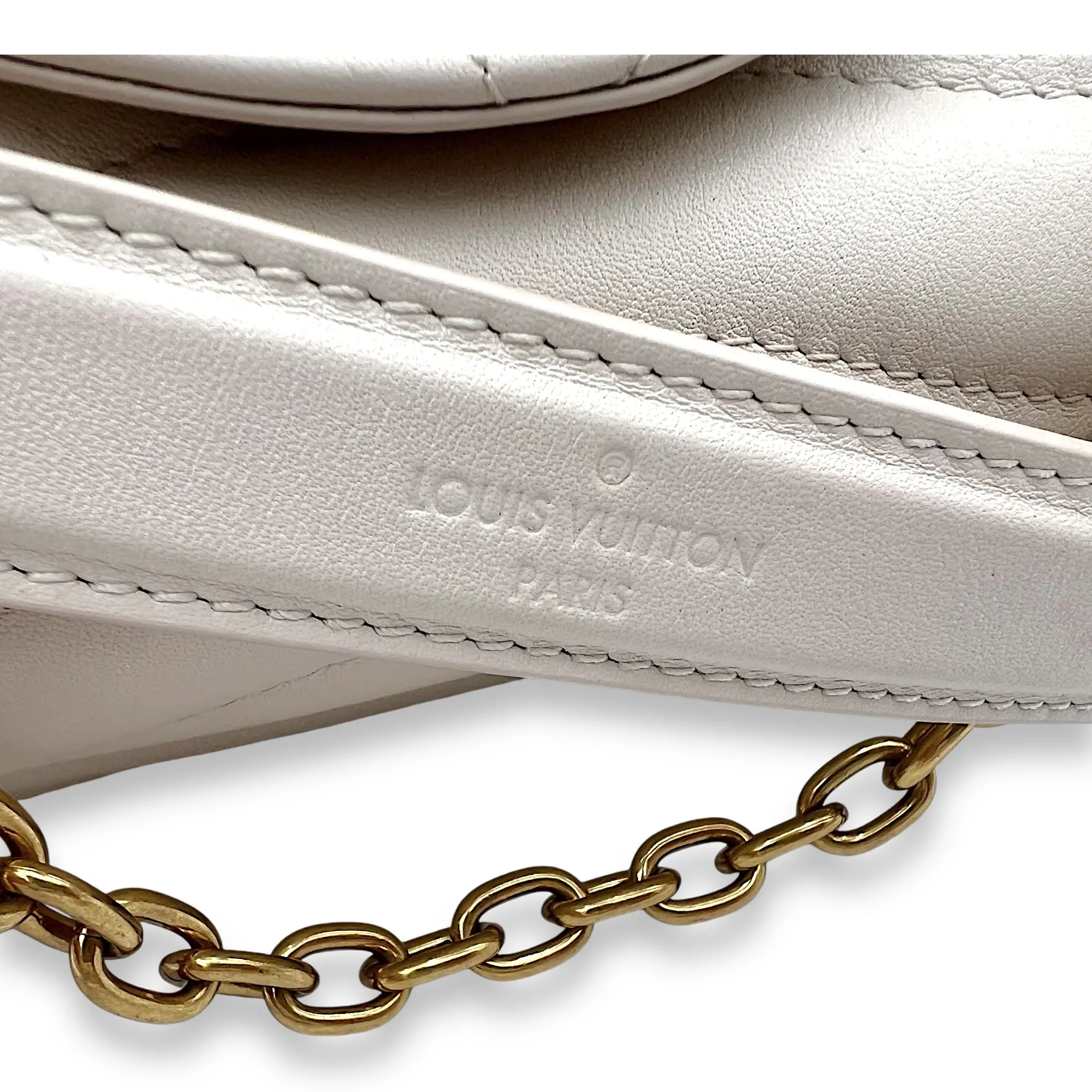 New Wave Beige Crossbody Bag in Calfskin, Gold hardware