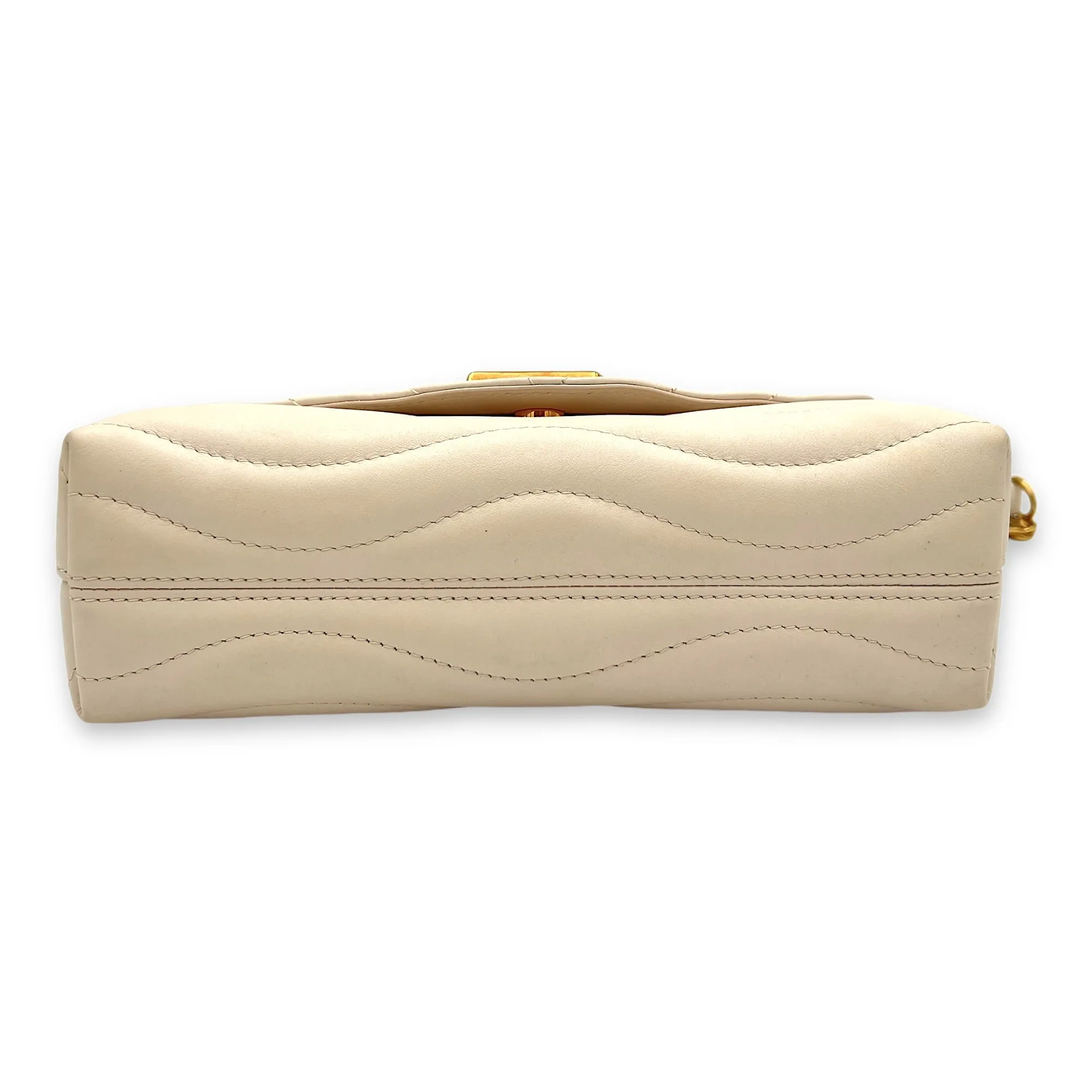 New Wave Beige Crossbody Bag in Calfskin, Gold hardware