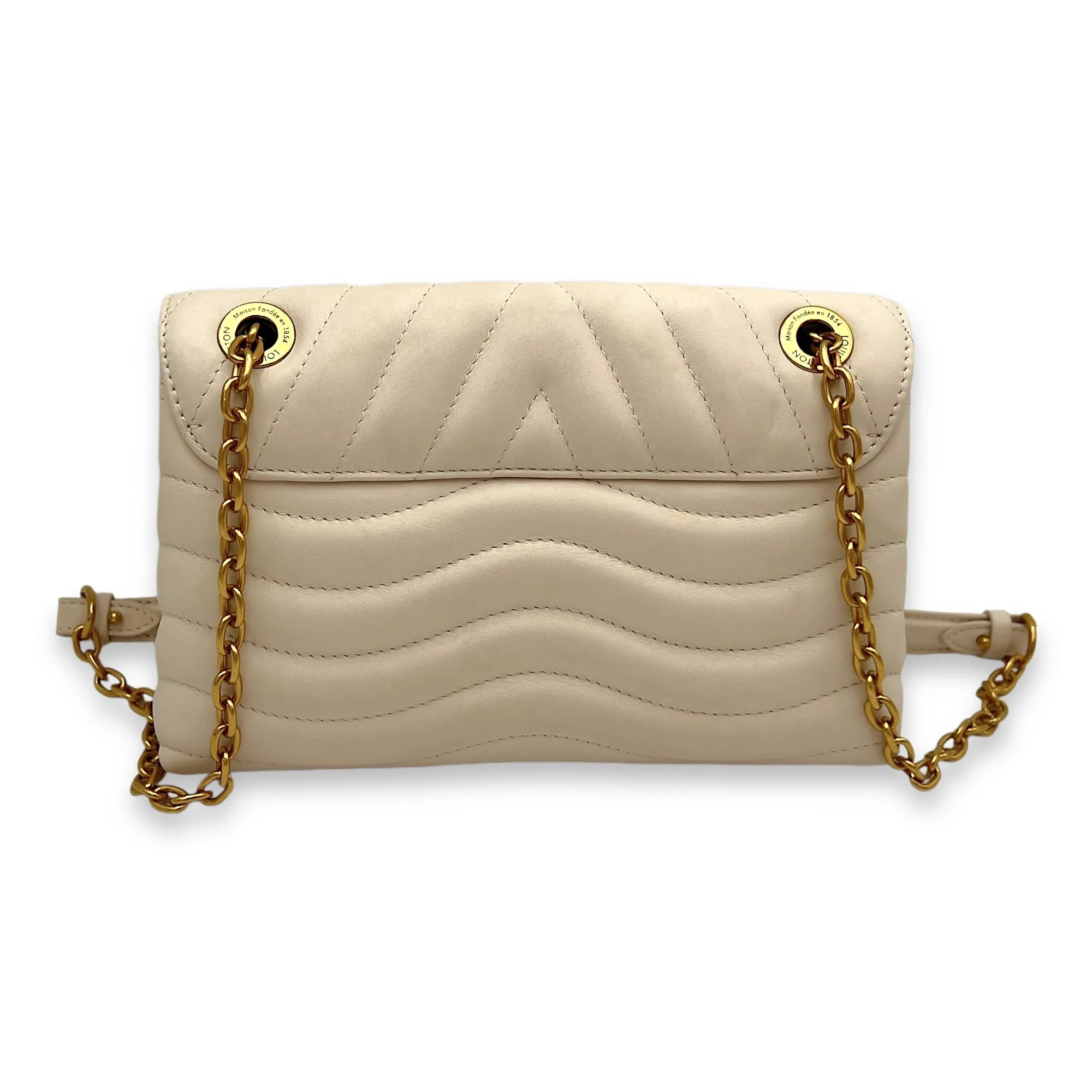 New Wave Beige Crossbody Bag in Calfskin, Gold hardware