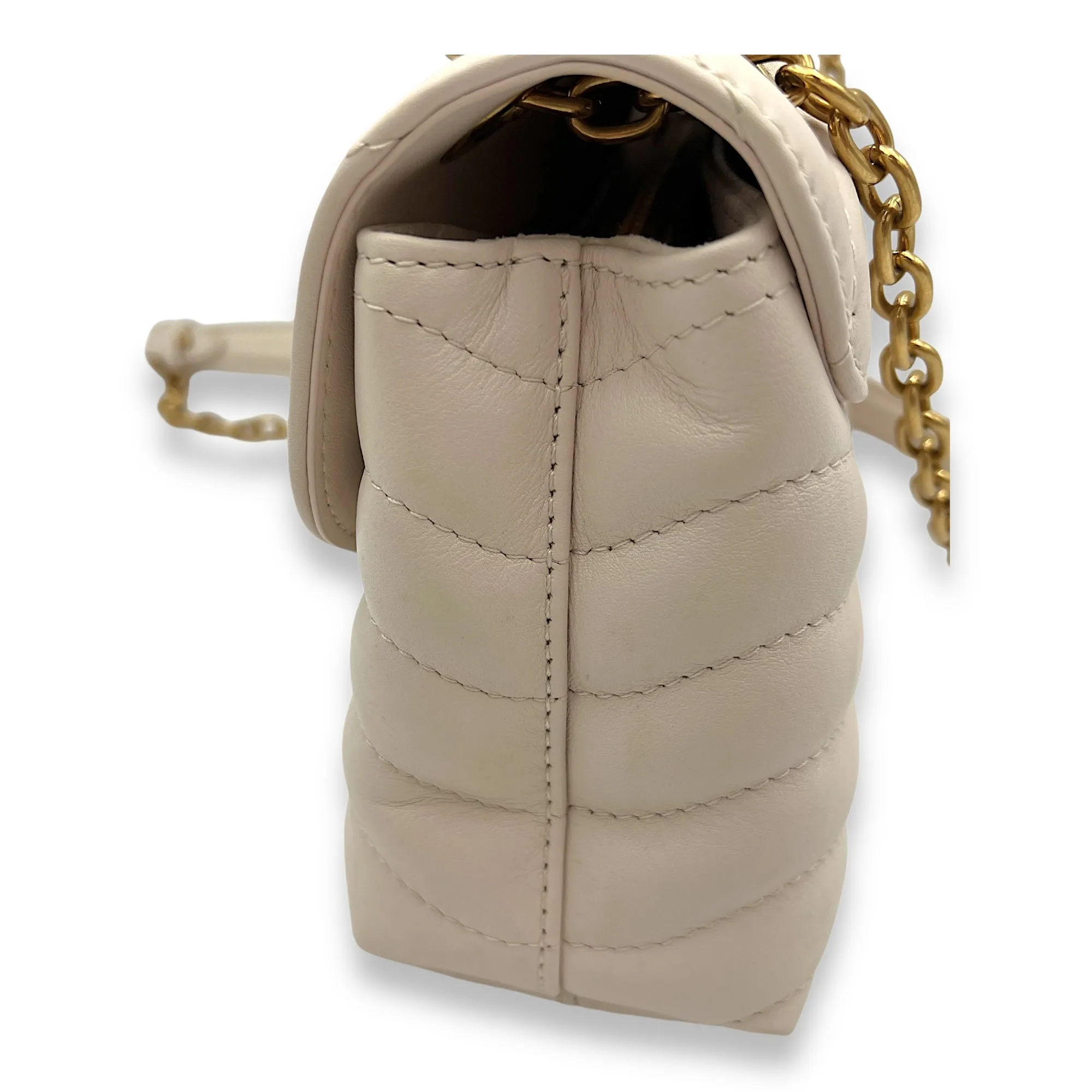 New Wave Beige Crossbody Bag in Calfskin, Gold hardware