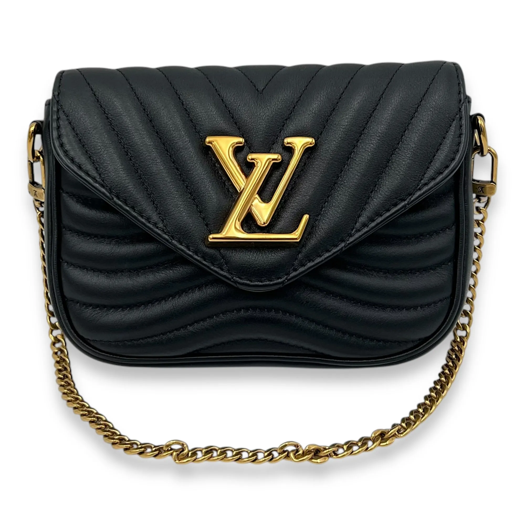 New Wave Crossbody Bag Black in Calfskin, Gold hardware
