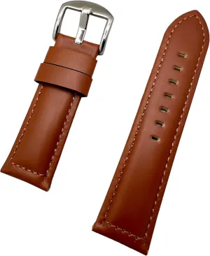 NewLife 24mm Light Brown Leather Watchband Compatible with Panerai Watch | Solid, Smooth, Medium Padded Replacement Watchstrap (Mens Standard Length)