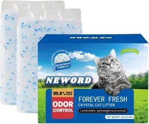 NEWORD Crystals Cat Litter Silica Gel, 14LB Bag, Superior Odor Control, Non Clumping Cat Litter, Lightweight Cleaning Crystals for Home Kitty Litter Boxes Cats Pets, Lightly Scented
