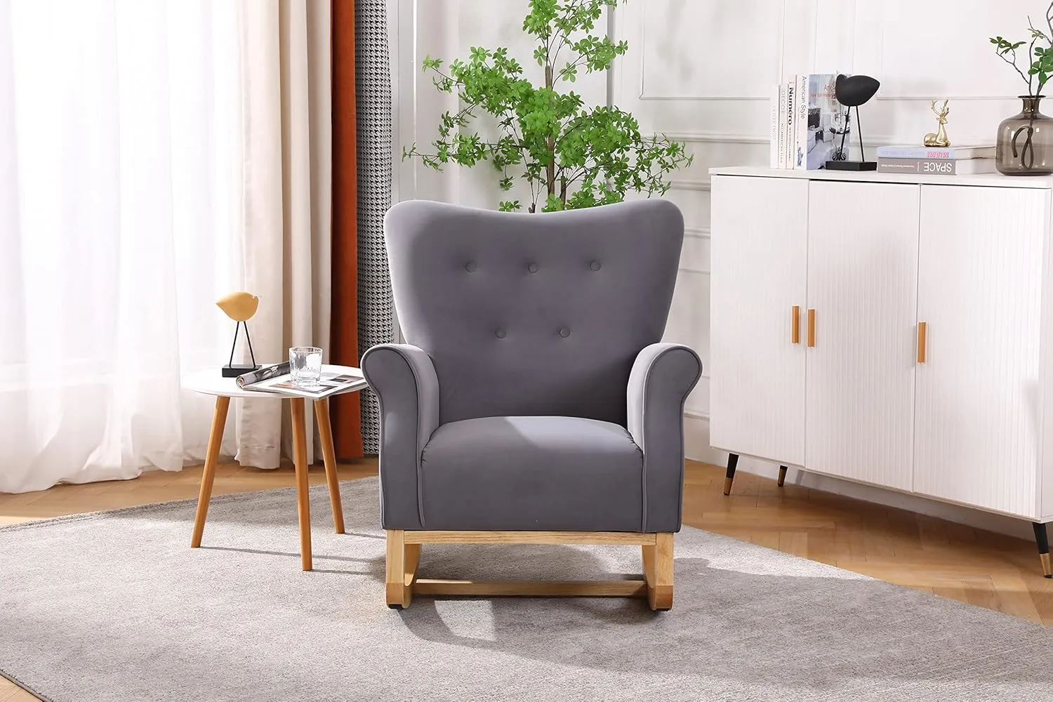 Nicbex High Back Rocking Chair Nursery Glider Chair for Nursery Velvet Upholstered Baby Rocking Chair Baby Glider Rocker,Grey