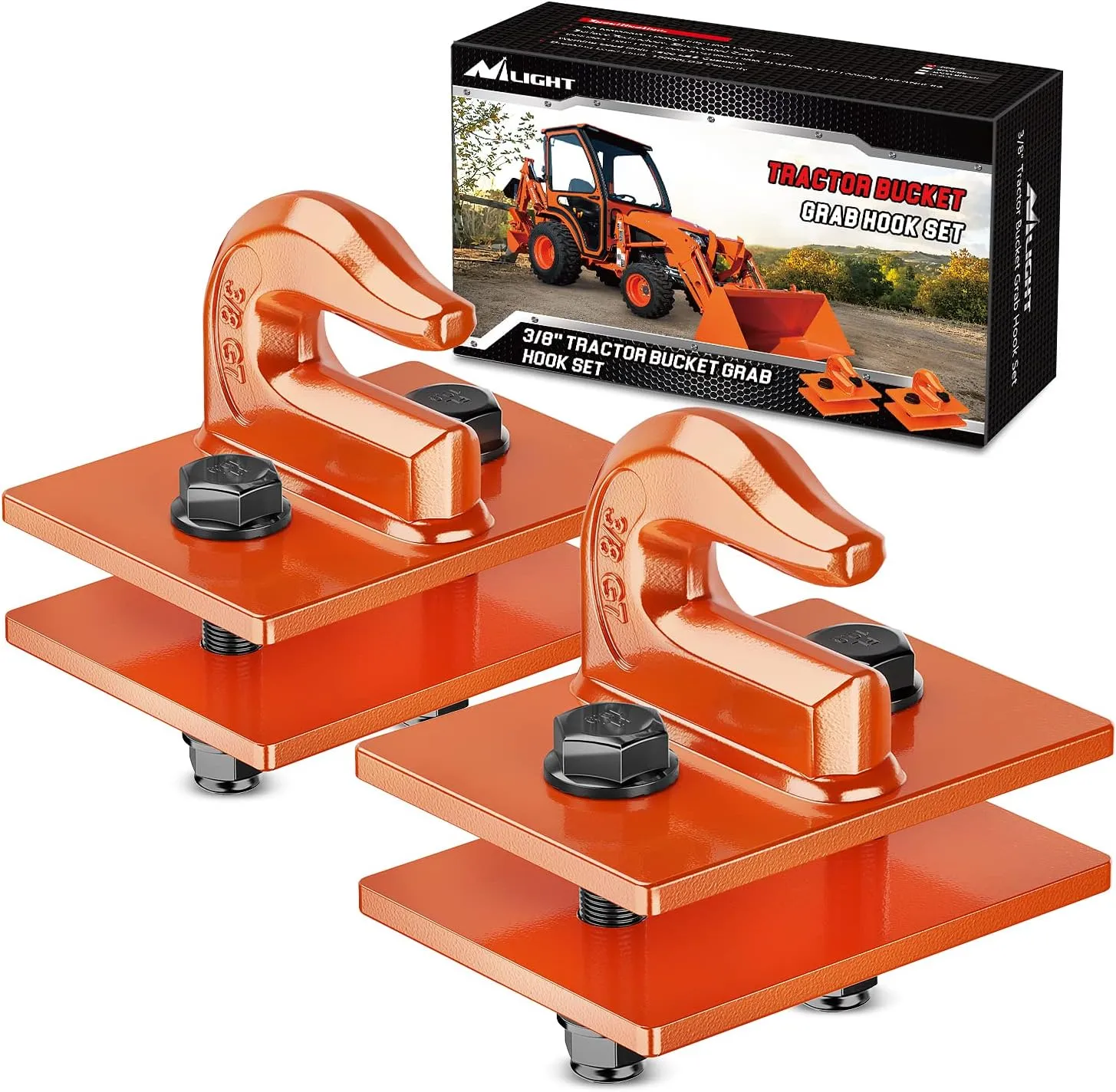 Nilight 2PCS Tractor Bucket Grab Hook 3/8'' Heavy Duty Drop Forged Steel Bolt On Zinc-Coated Cast Tow Max 15000 LBS Orange
