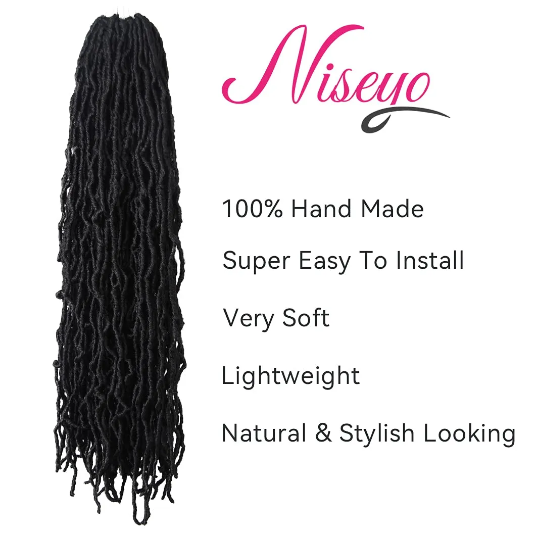 Niseyo Faux Locs Crochet Hair 30 Inch Soft Locs, 6 Packs Long Crochet Locs Pre Looped Crotchet Straight Synthetic Hair Extensions (1B, Natural Black)