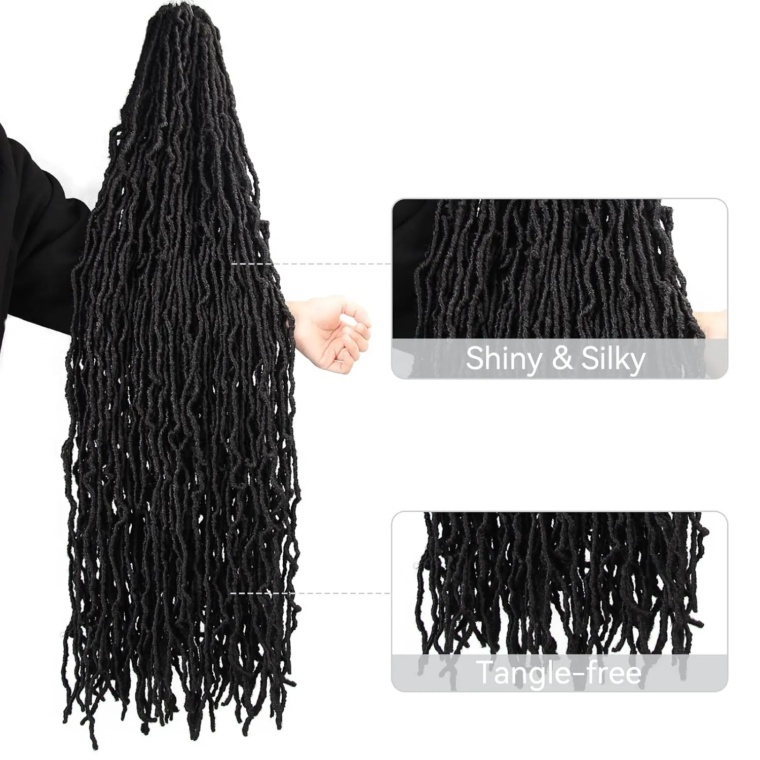 Niseyo Faux Locs Crochet Hair 30 Inch Soft Locs, 6 Packs Long Crochet Locs Pre Looped Crotchet Straight Synthetic Hair Extensions (2#, Off Black)