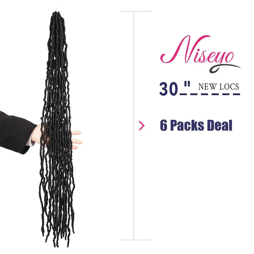 Niseyo Faux Locs Crochet Hair 30 Inch Soft Locs, 6 Packs Long Crochet Locs Pre Looped Crotchet Straight Synthetic Hair Extensions (2#, Off Black)