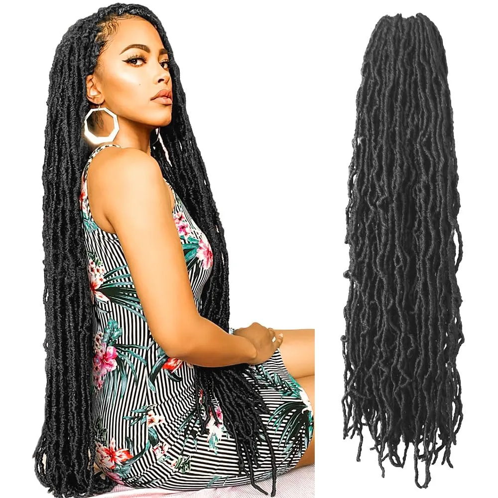 Niseyo Faux Locs Crochet Hair 30 Inch Soft Locs, 6 Packs Long Crochet Locs Pre Looped Crotchet Straight Synthetic Hair Extensions (2#, Off Black)
