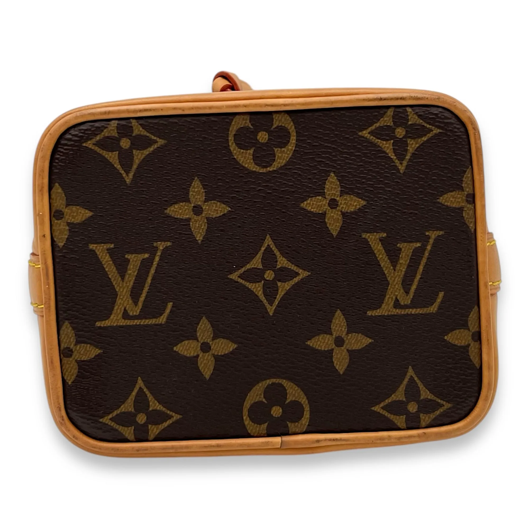 Noe Bucket Bag Nano Brown in Monogram Coated Canvas, Gold hardware