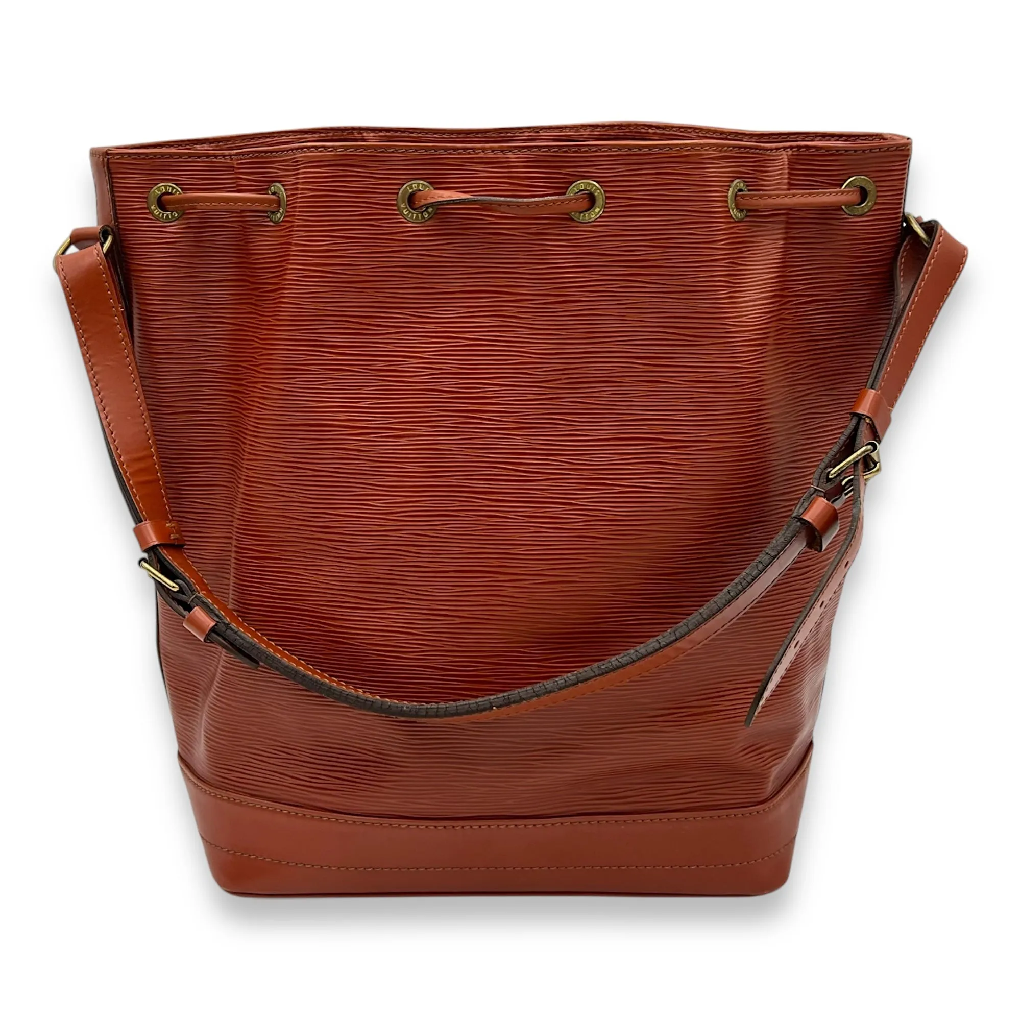 Noe GM Brown Bucket Bag in Epi Leather, Gold hardware