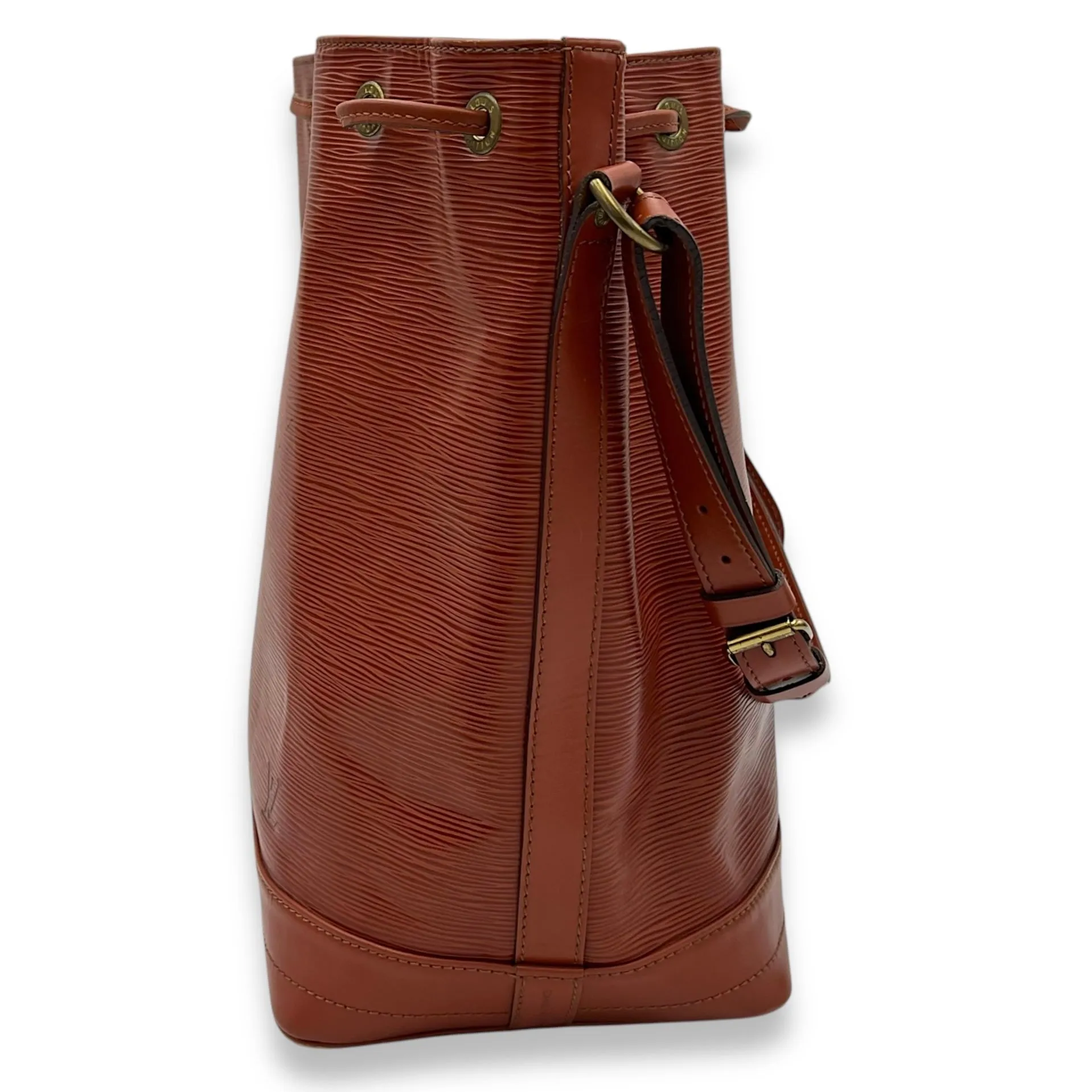 Noe GM Brown Bucket Bag in Epi Leather, Gold hardware