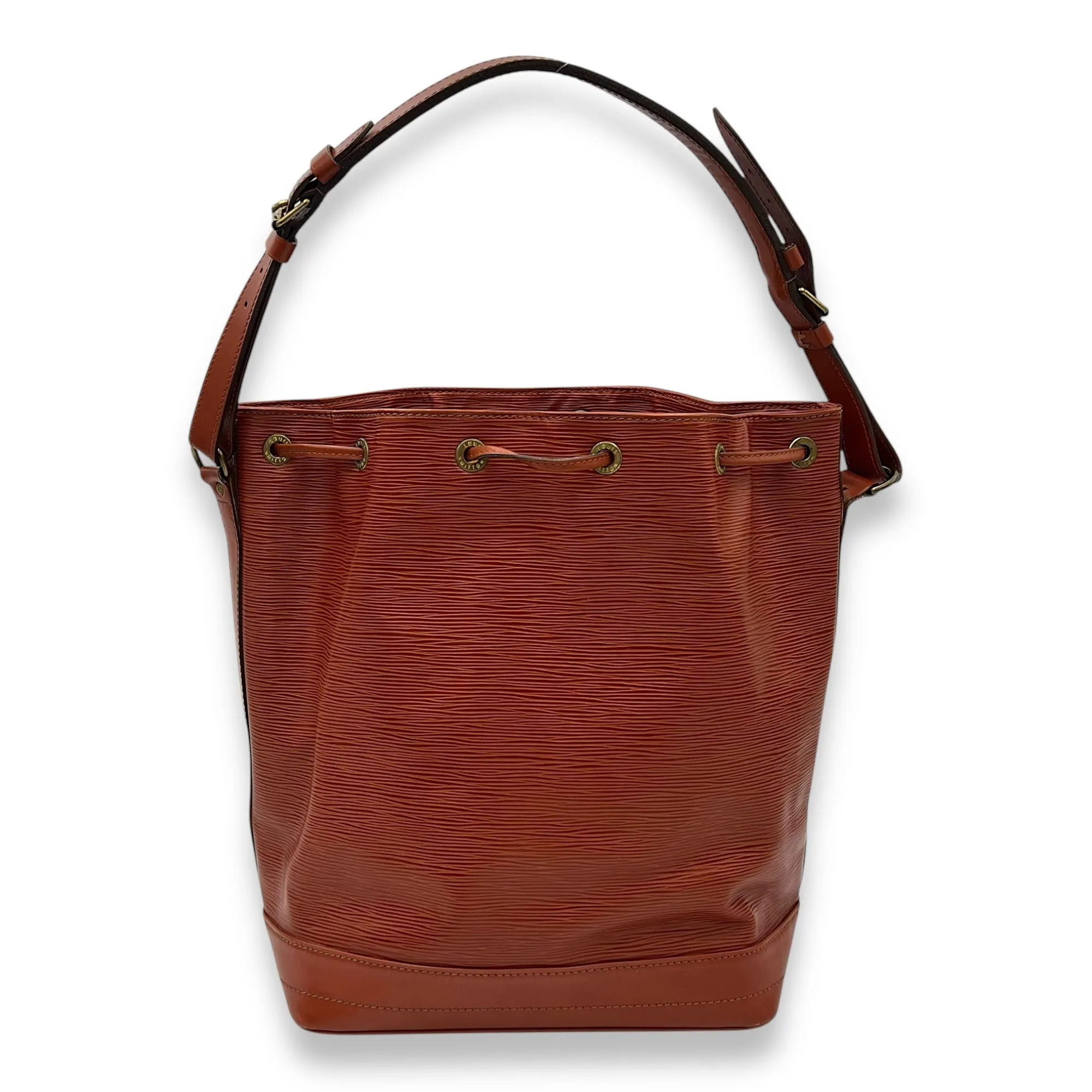 Noe GM Brown Bucket Bag in Epi Leather, Gold hardware
