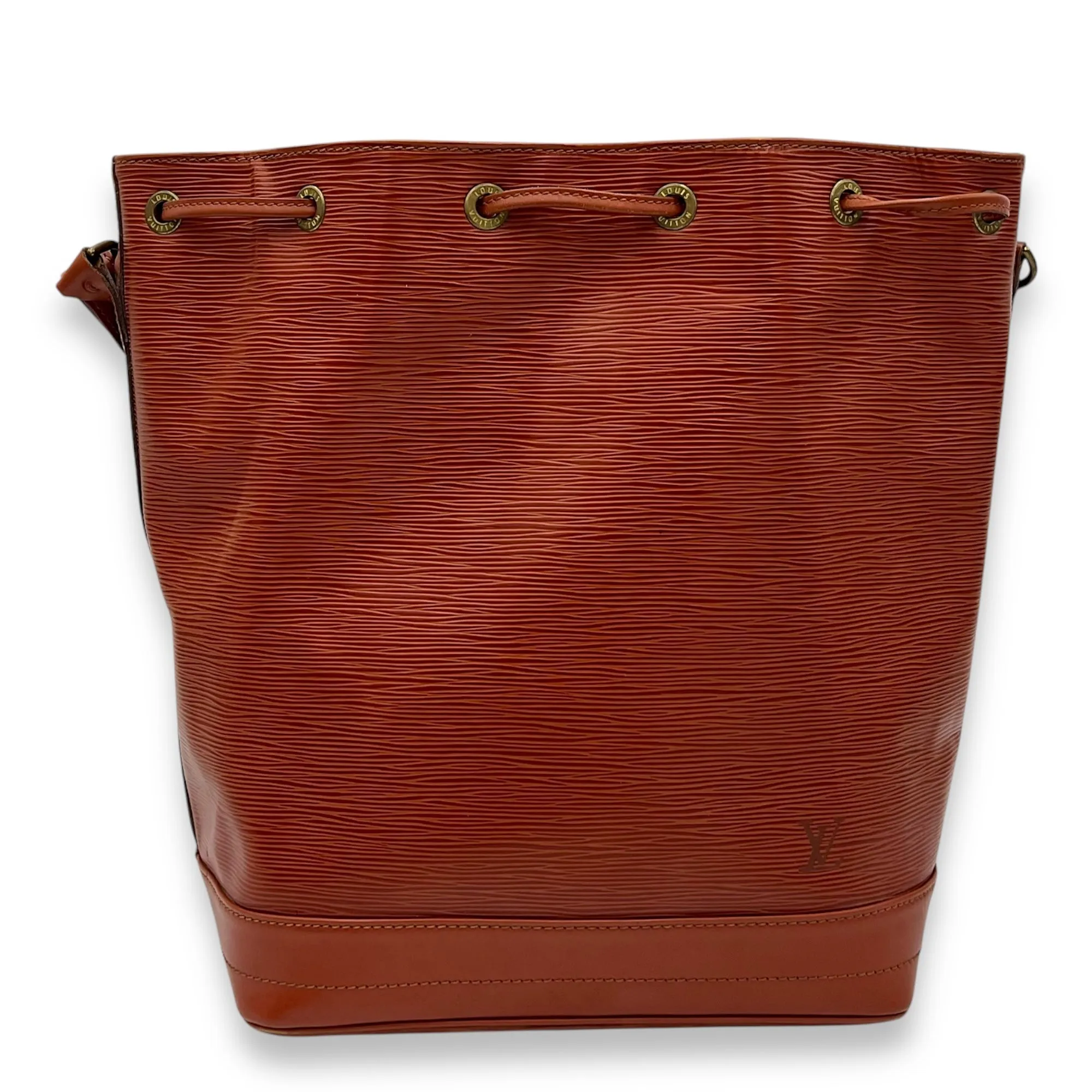 Noe GM Brown Bucket Bag in Epi Leather, Gold hardware