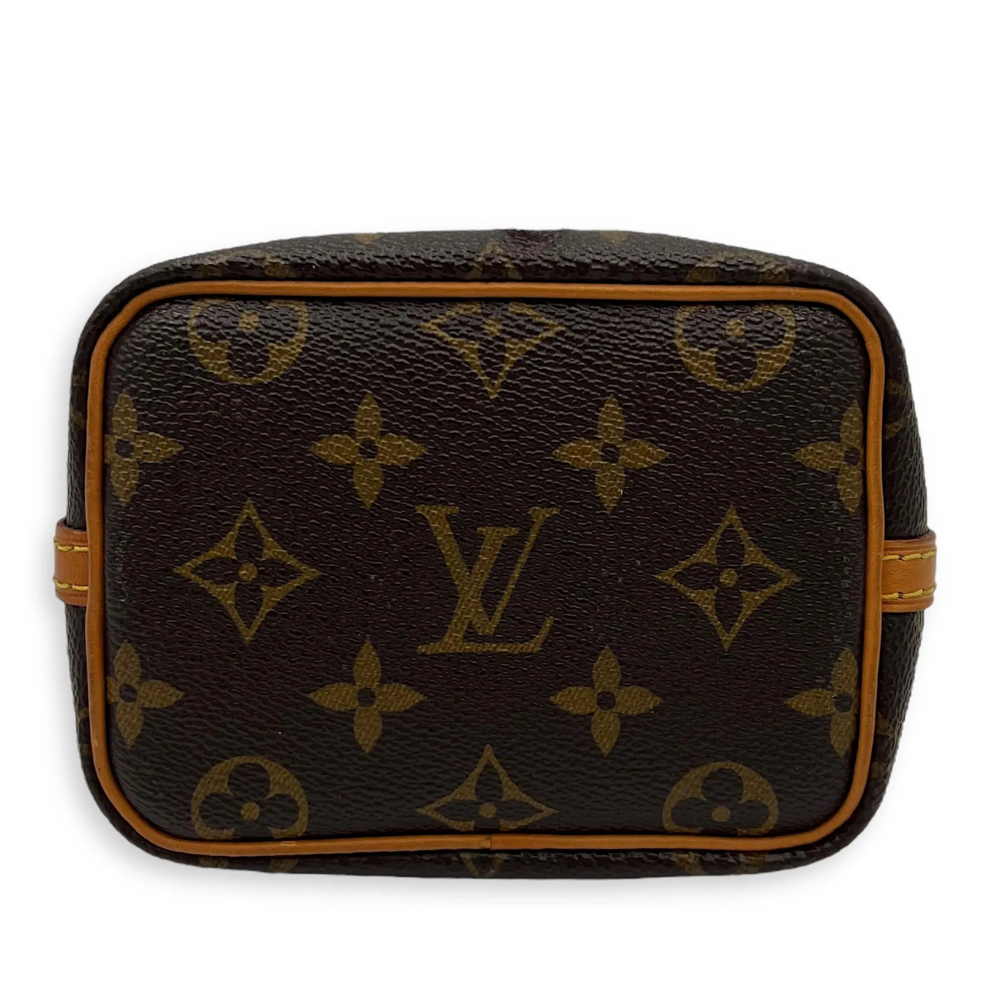 Noe Nano Brown Bucket Bag in Monogram Coated Canvas, Gold hardware
